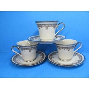 Lenox Lace Point Cups And Saucers Set Of 3  Excellent Condition